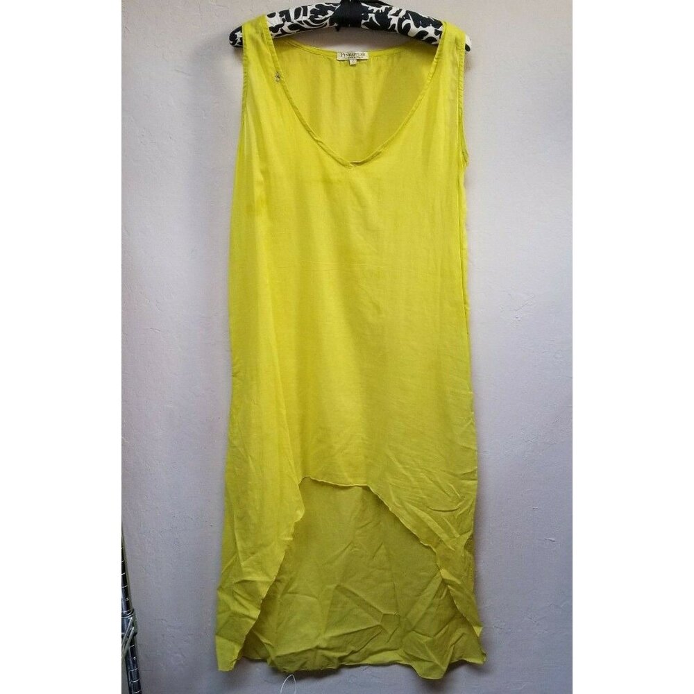 Pineapples Hawaii Womens Sleeveless Tank Dress Small Scoop Neck Long Back Yellow